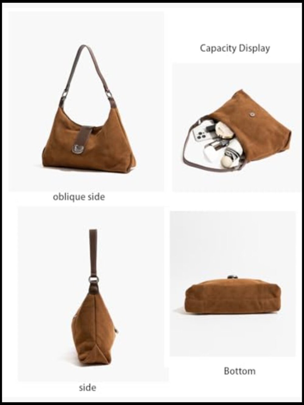 Slouchy Suede Tote Hobo Bag Adjustable Shoulder Strap Vintage Minimalist - Picture 6 of 7